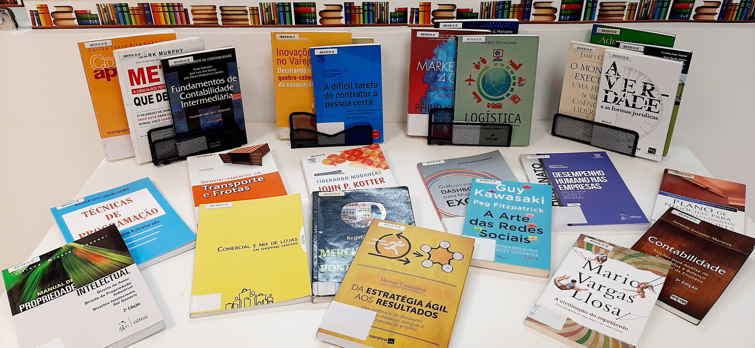 Livros expostos para escolha dos alunos e professores